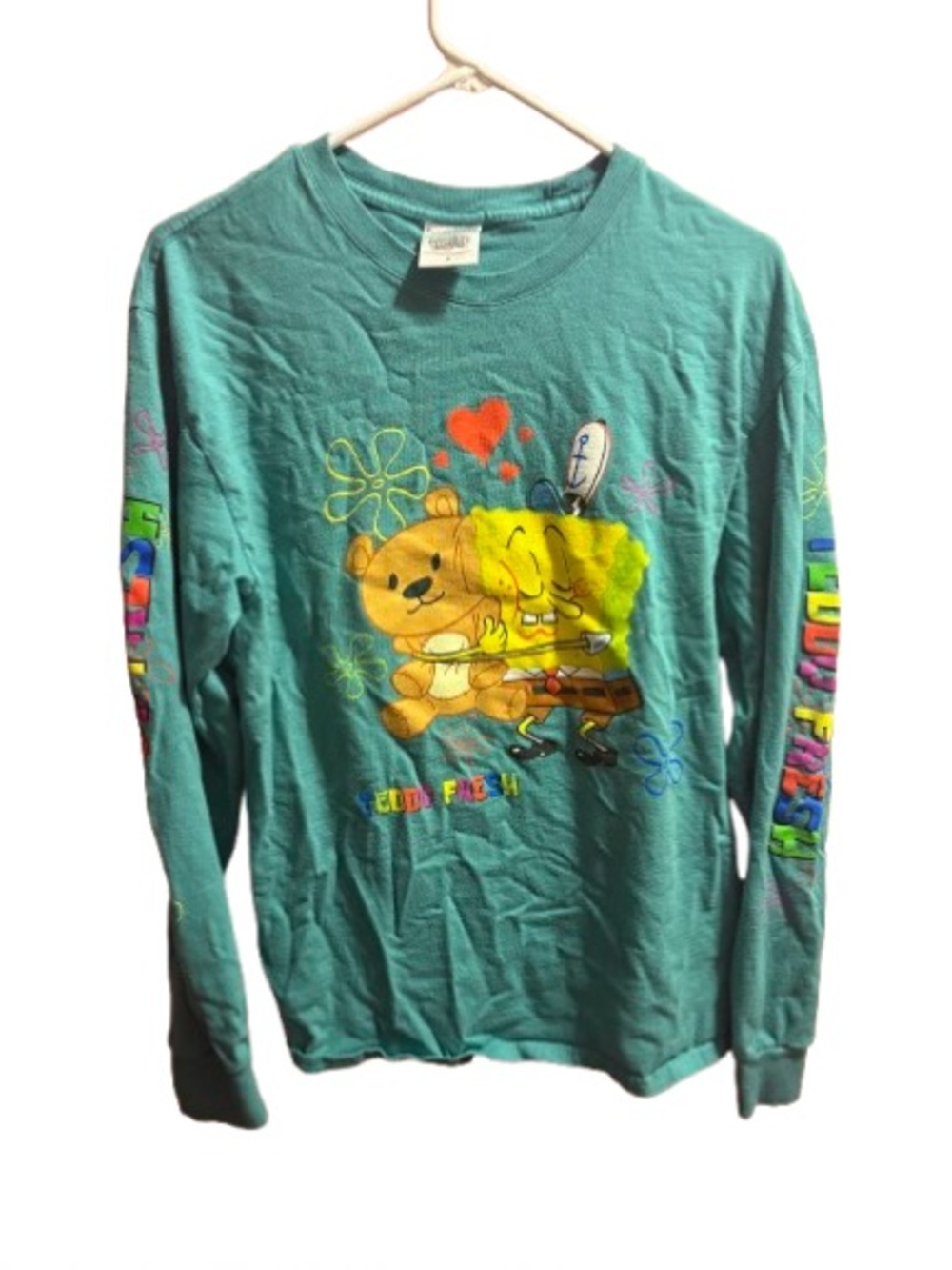 Teal SpongeBob & Teddy fresh Graphic Long Sleeve Shirt